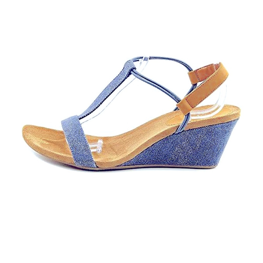 Style & Co New Size 8 Milan Wedge Denim Blue Jean Sandals Women’s